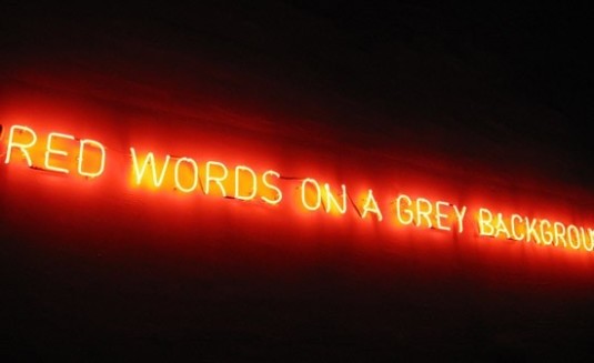 Red Words on a Grey Background