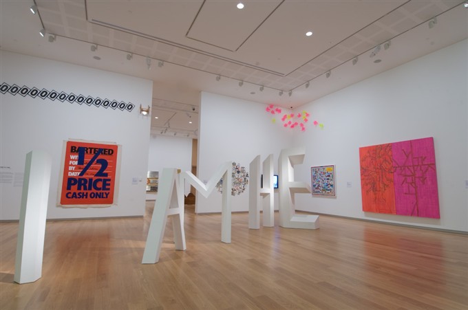 Michael Parekowhai, The Indefinite Article, 1990 (centre) and John Reynolds, Sun Tree Beginning, 1993 (far right)